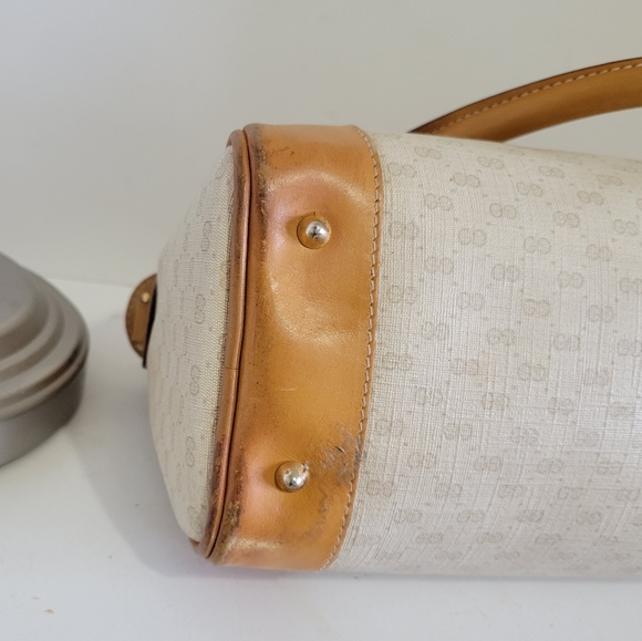 GUCCI Coated Canvas/Leather Matching BAG & Wallet SET🔥IVORY/Camel🤩VGUC/Vintage - Picture 8 of 16